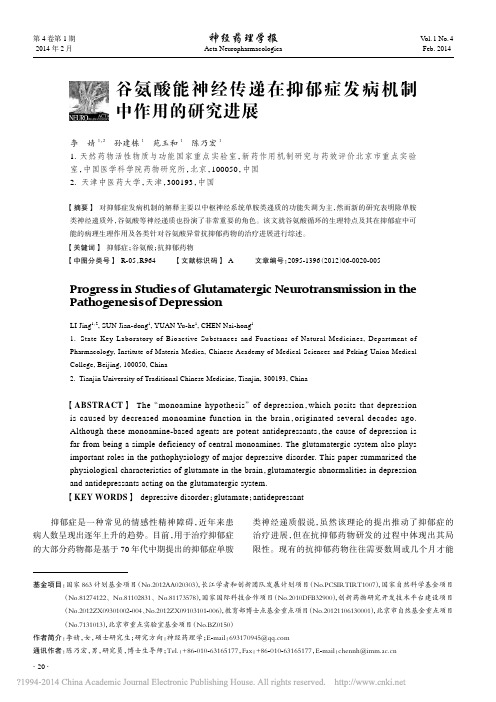 谷氨酸能神经传递在抑郁症发病机制中作用的研究进展_李婧