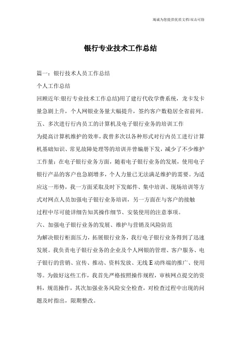 银行专业技术工作总结