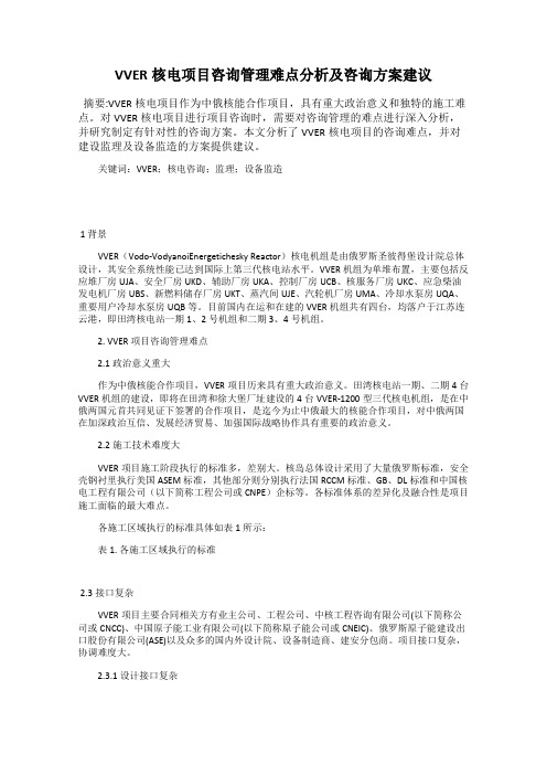 VVER核电项目咨询管理难点分析及咨询方案建议