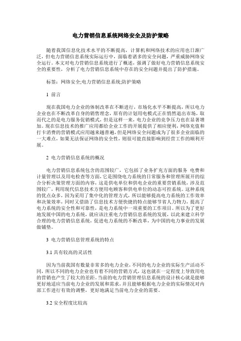 电力营销信息系统网络安全及防护策略