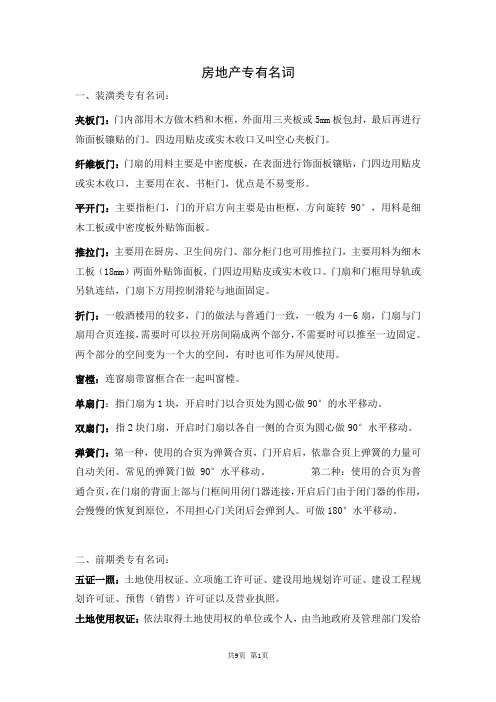 房地产专有名词