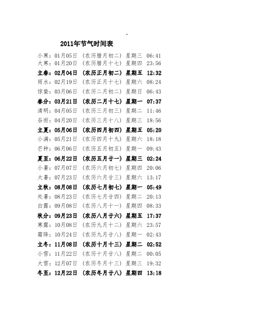 2011年节气时间表01