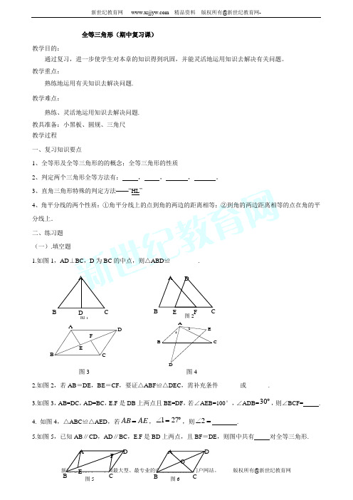 新人教版第十一章全等三角形 (期中复习)教案