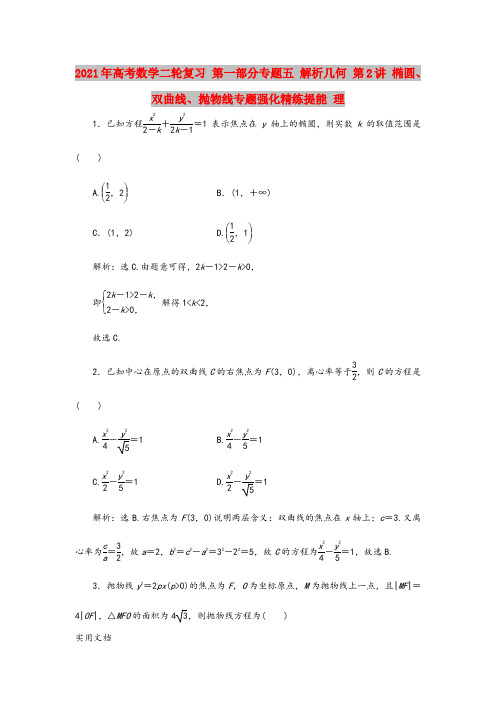 2021-2022年高考数学二轮复习 第一部分专题五 解析几何 第2讲 椭圆、双曲线、抛物线专题强化