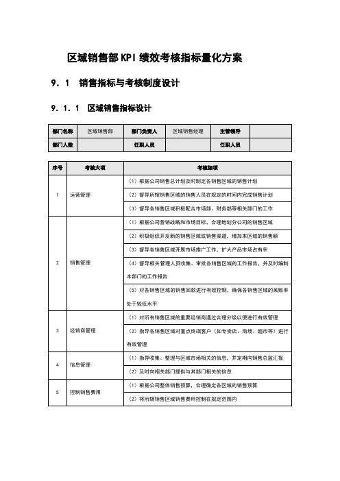 区域销售部KPI绩效考核指标量化方案A