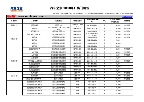 汽车跟家最新广告刊例价(最终)