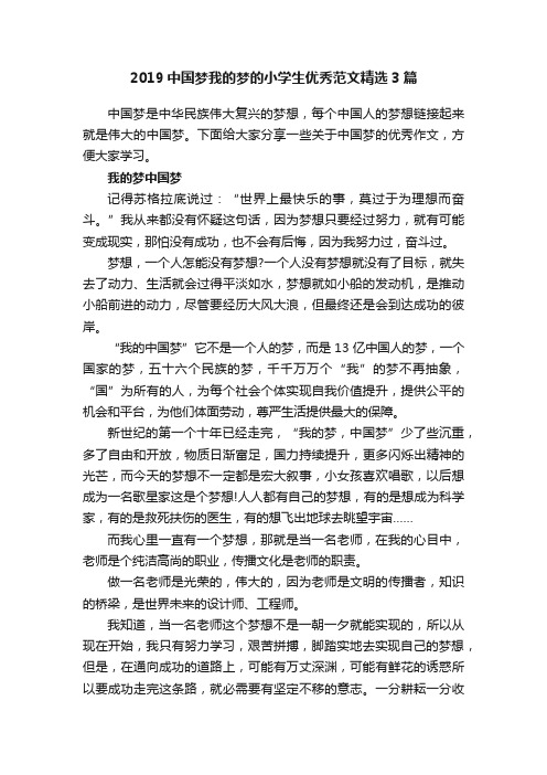 2019中国梦我的梦的小学生优秀范文精选3篇