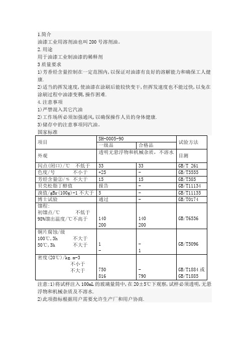 200号溶剂油国家标准
