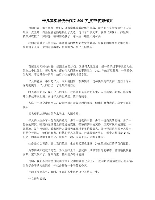 平凡其实很快乐作文800字_初三优秀作文