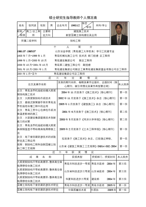 硕士研究生指导教师个人情况表【模板】