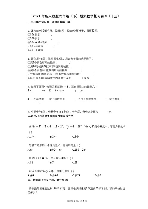 小学数学-有答案-新人教版六年级(下)期末数学复习卷C(十三)