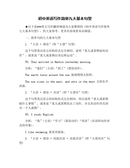 初中英语写作简单九大基本句型