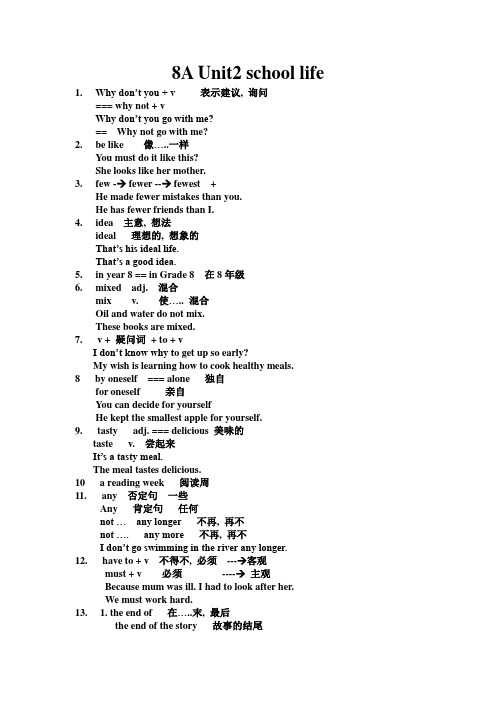 8AUnit2单词、词组、句型归纳