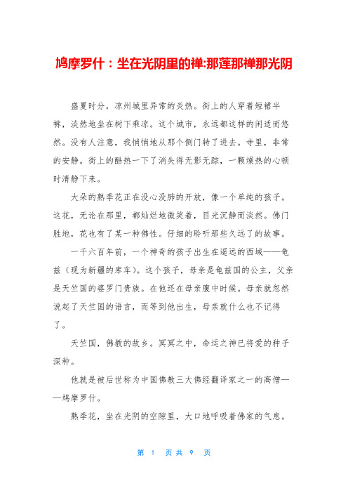鸠摩罗什：坐在光阴里的禅-那莲那禅那光阴