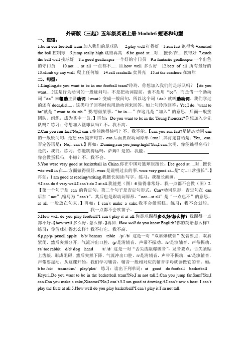外研版(三起)五年级英语上册第六模块短语和句型