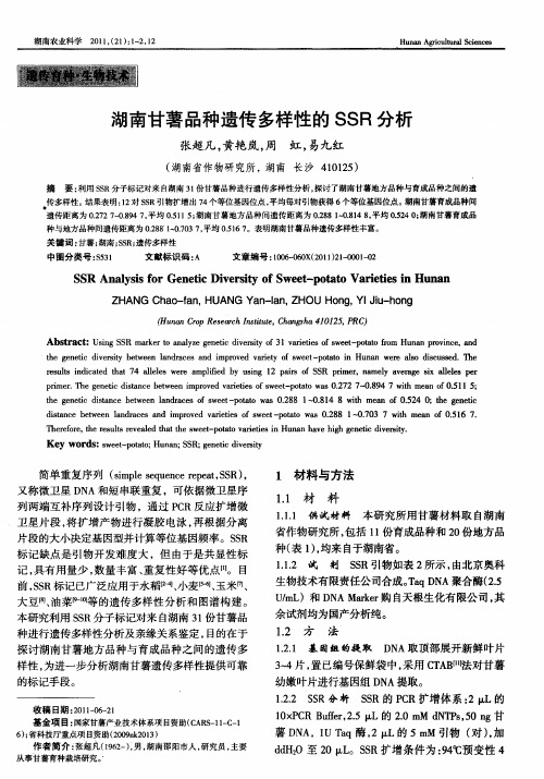 湖南甘薯品种遗传多样性的SSR分析