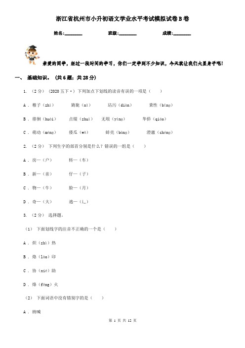浙江省杭州市小升初语文学业水平考试模拟试卷B卷
