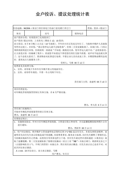 业户投诉建议处理记录表