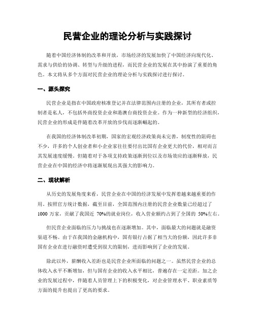 民营企业的理论分析与实践探讨