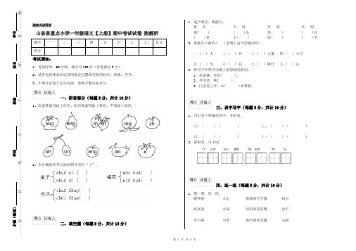 山东省重点小学一年级语文【上册】期中考试试卷 附解析