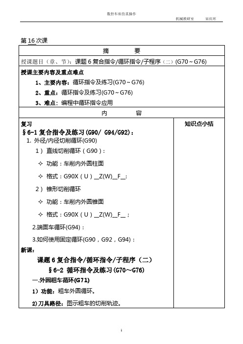16 课题6 复合指令、循环指令、子程序§6-2(G70～G76)