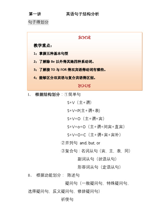 英语句子结构分析陈述句(五种句型)