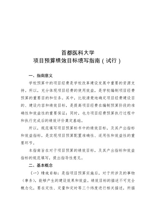 项目预算绩效目标填写指南 试行