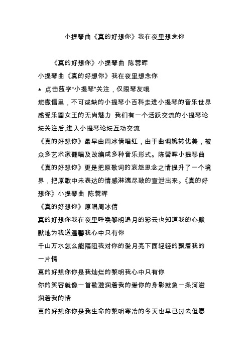 小提琴曲《真的好想你》我在夜里想念你