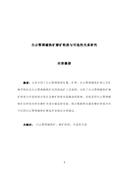 白云鄂博磁铁矿磨矿粒度与可选性关系研究 矿物加工工程专业毕业设计 毕业论文