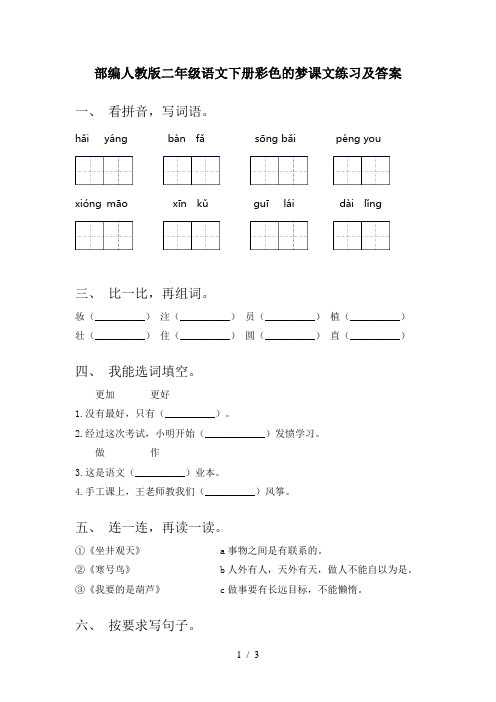 部编人教版二年级语文下册彩色的梦课文练习及答案
