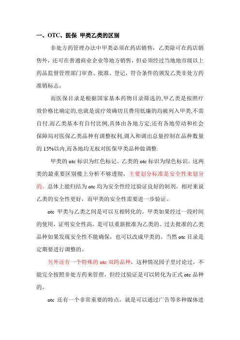 OTC、医保 甲类乙类的区别