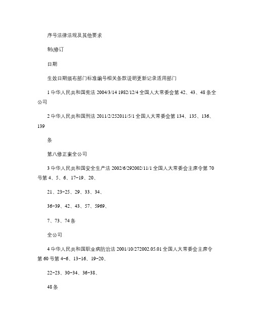 最新2012年9月14日(安全标准化)企业适用的安全生产法律(精)