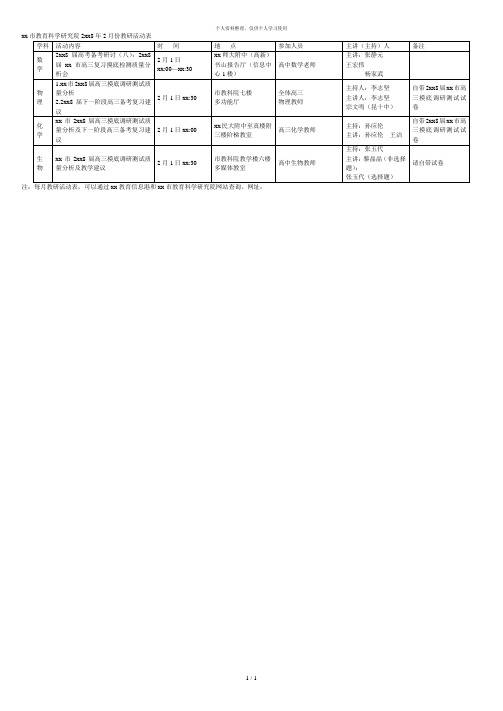 昆明市教育科学研究院2018年2月份教研活动表