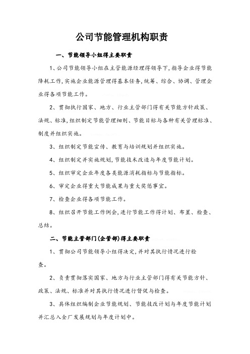 公司节能管理机构职责