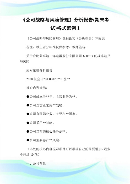 《公司战略与风险管理》分析报告(期末考试)格式范例1.doc