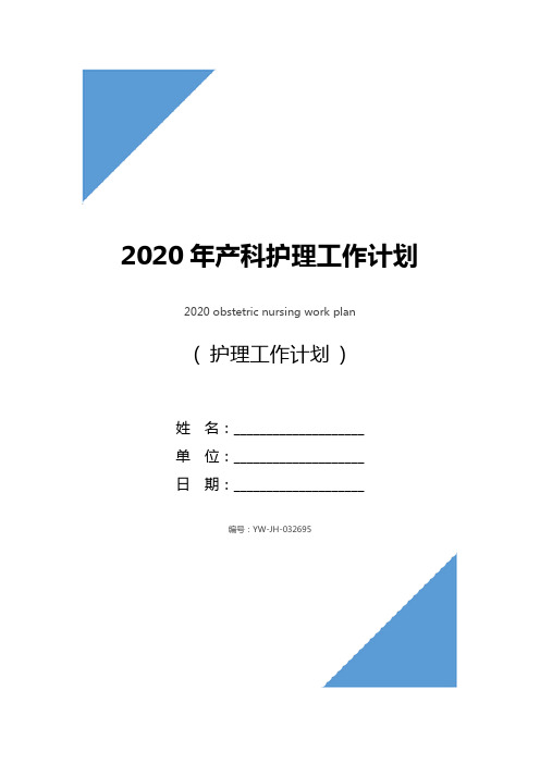 2020年产科护理工作计划