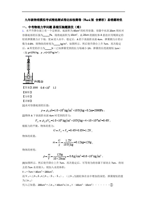 九年级物理模拟考试精选测试卷达标检测卷(Word版 含解析)易错题培优