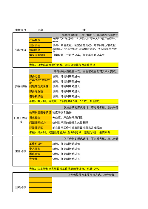 人力资源-客服部KPI绩效考核标准(XLS)