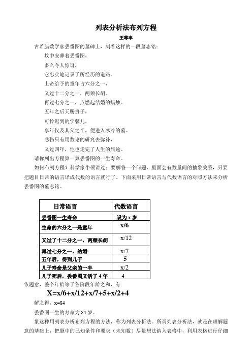 列表分析法布列方程