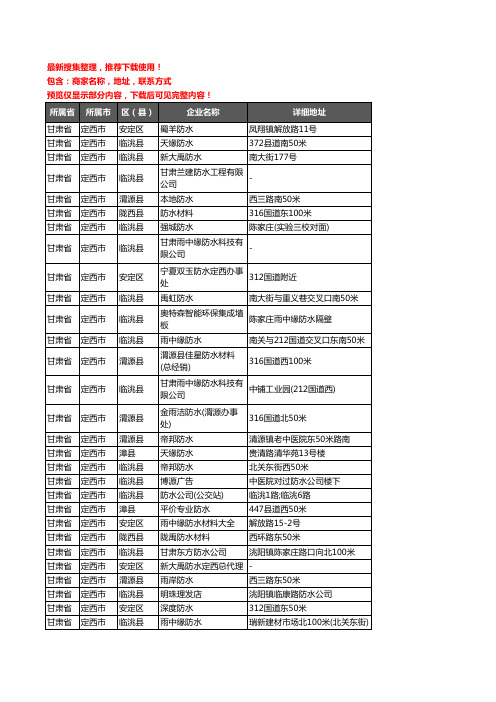 新版甘肃省定西市防水企业公司商家户名录单联系方式地址大全45家