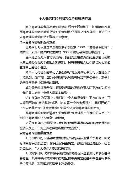 个人养老保险明细怎么查和缴纳方法