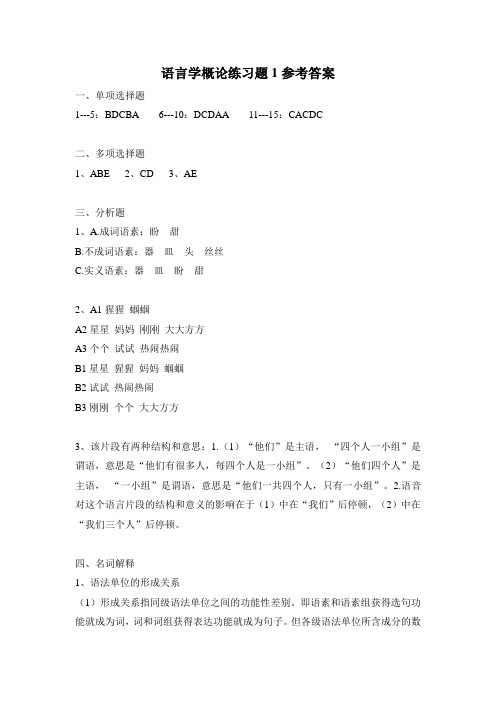 语言学概论练习题1参考答案