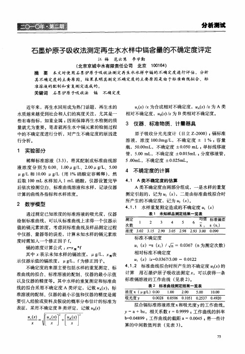 石墨炉原子吸收法测定再生水水样中镉含量的不确定度评定
