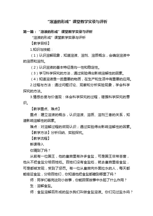 “溶液的形成”课堂教学实录与评析