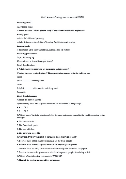 优课高中英语book9 Unit 3 Australia reading 教案