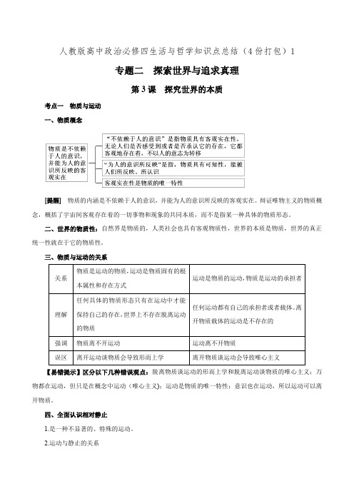 人教版高中政治必修四生活与哲学知识点总结(4份打包)1