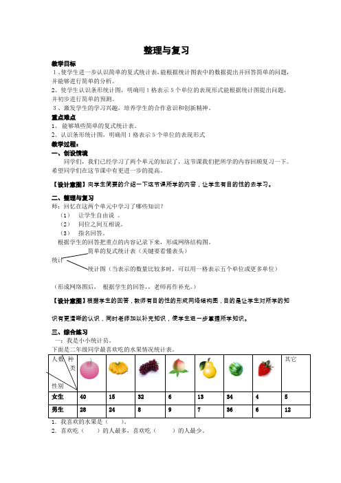 人教版二年级数学下册第八单元整理与复习教案