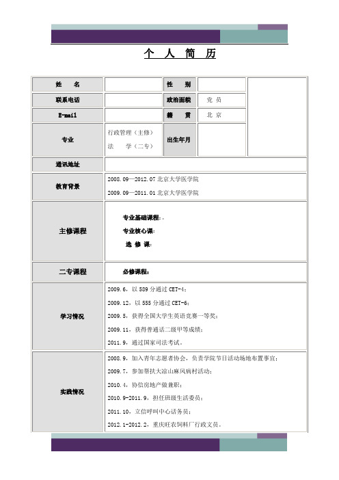 优秀简历北京大学