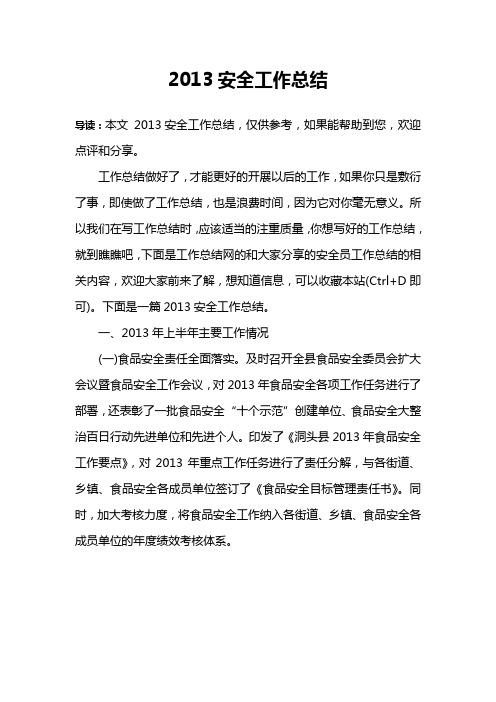 2013安全工作总结