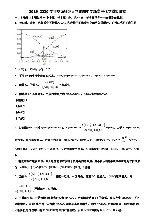 2019-2020学年华南师范大学附属中学新高考化学模拟试卷含解析